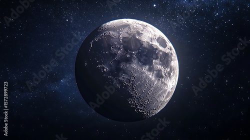 Realistic moon in starry night sky space background

