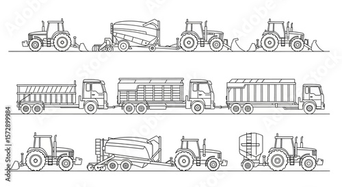  Agricultural and Farming Machinery Line Icon Set