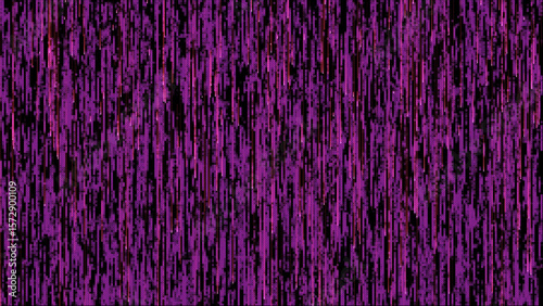 Abstract digital rain of glowing purple squares and lines falling on a dark background