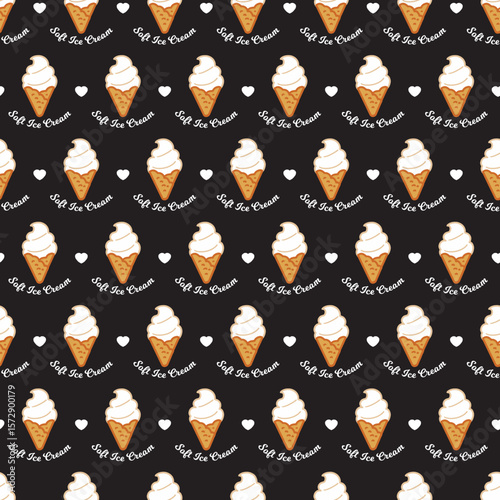 Fun Cute Soft Ice Cream Cones Cold Sweet Pattern. This playful dessert-themed design is perfect for summer food packaging, cafe branding, fabric prints, children decor, and sweet treat backgrounds.