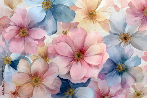 Serenity in Bloom: Gouache Brushwork Embracing Pastel Florals in Tranquil Harmony