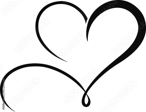 Black heart shape with flowing curves symbol love