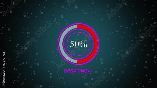 updating bar animation on background. Updating progress bar computer screen animation loop isolated on black background with blue progress.