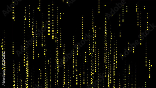 Abstract background of falling golden squares or pixels creating a shimmering cascade effect on a black backdrop
