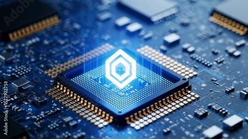 Wallpaper Mural Cpu emitting digital light beams symbolizing data flow, set against a backdrop of a complex circuit board, representing the core of modern computing Torontodigital.ca