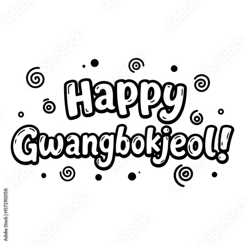Happy Gwangbokjeol celebration graphic design with no demographic details. Playful, bold lettering with decorative swirls.