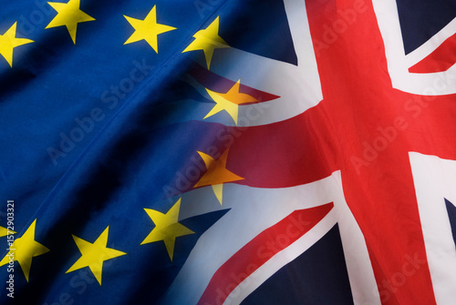 British flag and EU flag super-imposed over one another photo