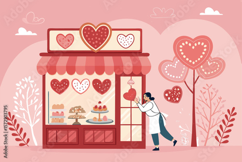 Valentine's bakehouse vector with heart cookies.