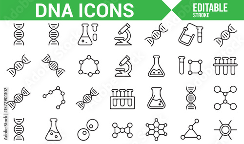 Genetics and DNA Icons for Scientific Research, Laboratory, and Biotechnology Work