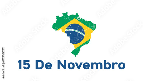 Map of Brazil with the national flag pattern for the Republic Day on November 15th.