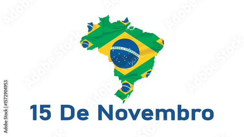 Map of Brazil with the national flag pattern for the Republic Day on November 15th.