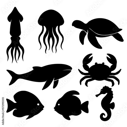 Sea creatures silhouettes