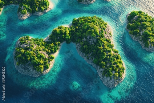Lush tropical islands nestled in a vibrant turquoise sea.