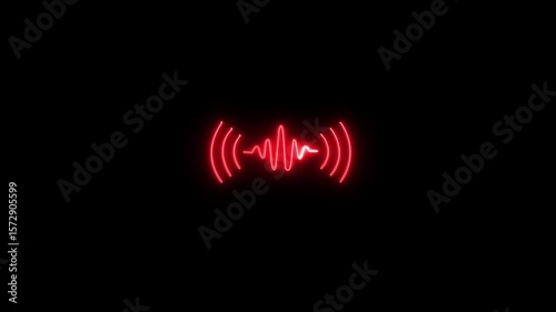 Glowing neon Sound wave icon for voice recognition in virtual assistant,speech sign.voice recording and podcast mic microphone button icon animation.Audio microphone icon animation in black background