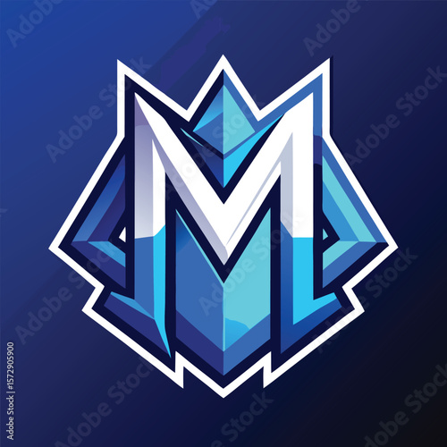 Modern geometric letter m logo design with sharp edges and blue gradient silhouette