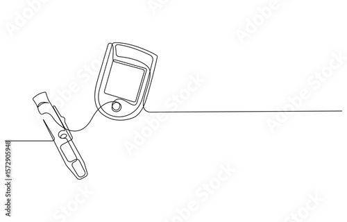 Continuous Line Art Blood Glucose Meter with EKG Wave, Glucose Monitoring Tools Line Art, Diabetes Medical Device One Line Drawing, Continuous Line Drawing of Blood Glucose Meter and Lancet