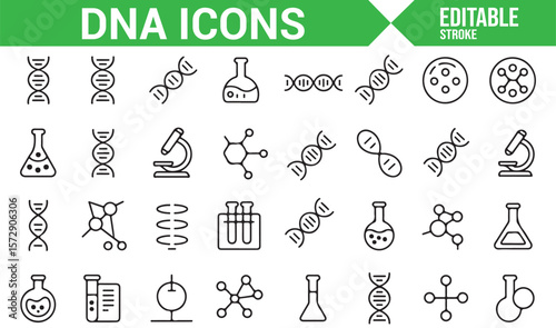 DNA Structure and Molecular Icons for Genetic Research and Laboratory Work