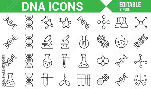 DNA, Genetics, and Molecular Icons for Genetic Research, Lab Work, and Biology Studies