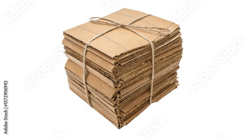 Flattened Cardboard Boxes Tied with Twine – Packaging and Shipping Supplies Isolated on Transparent Background