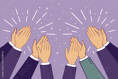 A close-up vector illustration of two hands clapping, dynamically depicted with a zoomed-in perspective.