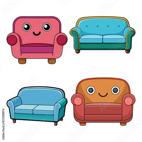 Cute cartoon sofas in various colors couch furniture