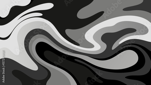 Abstract seamless black and white wave pattern with curling lines, a versatile design for modern textile decoration or geometric wallpaper