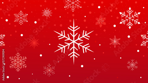 A vibrant red Christmas background adorned with delicate snowflakes creates a festive winter holiday celebration