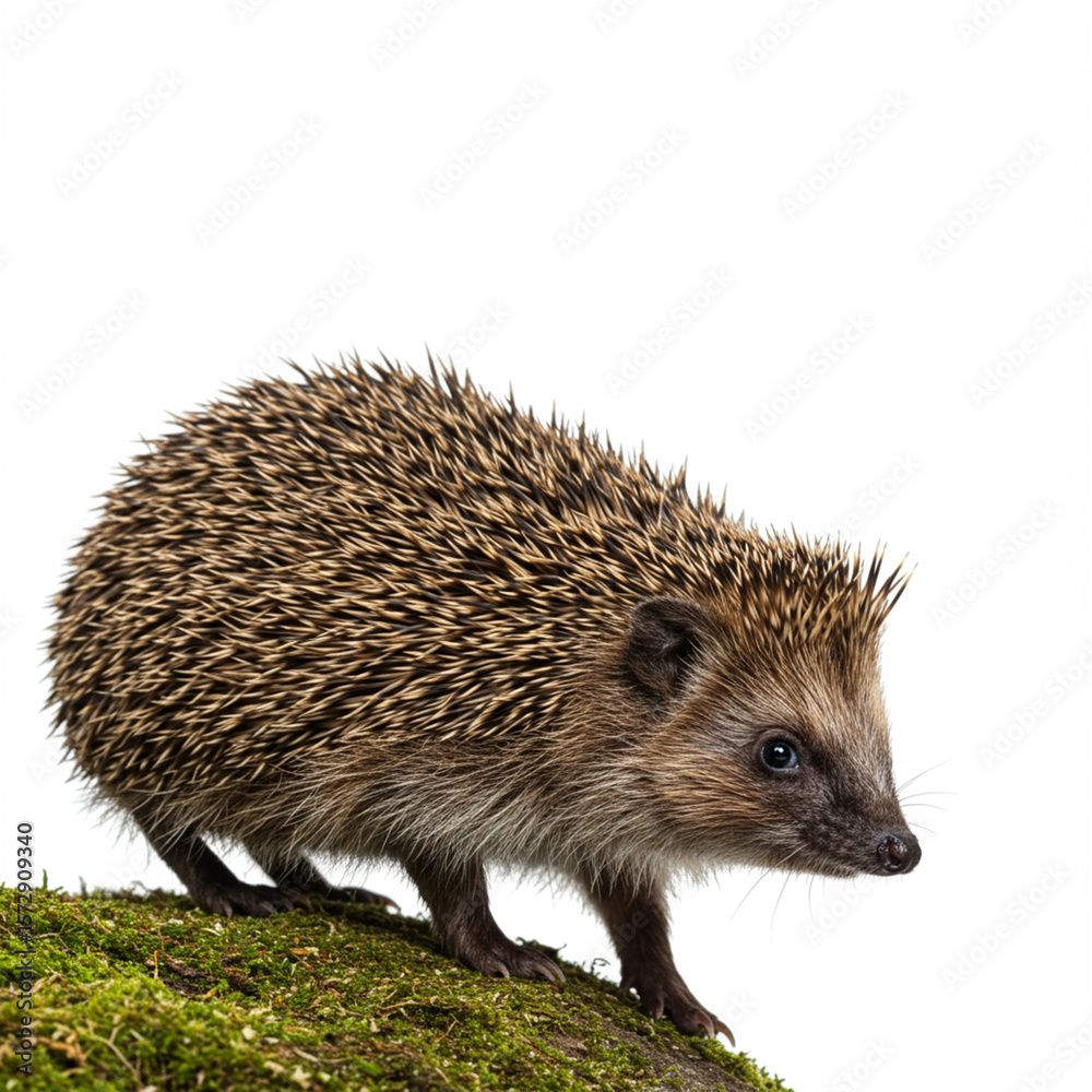 Fototapeta premium Detailed Hedgehog Ascending a White Hill, Isolated for Versatile Use Cases.