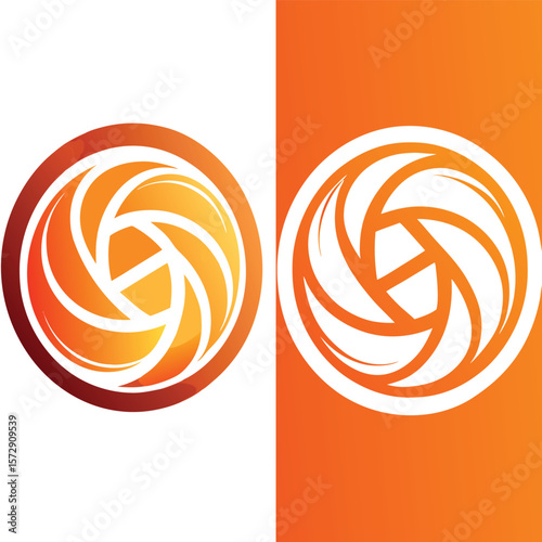 Abstract circular swirl design with orange gradient and white silhouette