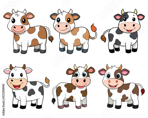 Cute cows white brown black cattle farm animal