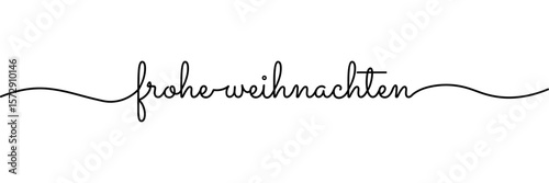 Calligraphic Frohe Weihnachten (merry christmas in german) text in ballpoint pen style isolated on white background. Rounded Frohe Weihnachten sign in script text with small caps text. Vector. 