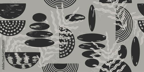 Semi circle abstract background. Hand drawn pattern design. Black background.
