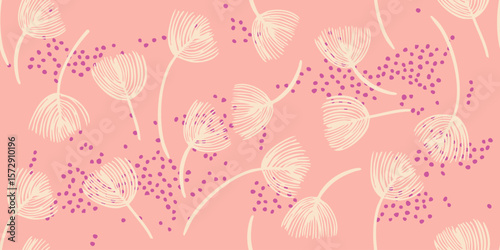 Trendy exotic hand drawn flowers seamless pattern. Floral background for textile, wallpaper, banner, covers, surface, printing and home decor. Flower vector illustration.