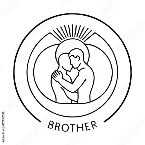 Symbolic embrace of brotherhood depicted in a simple monochrome vector design