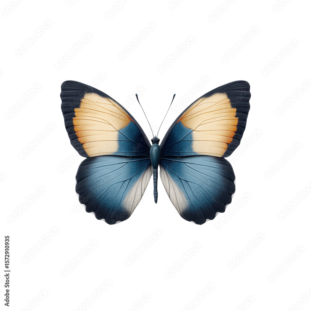 Fototapeta premium Beautiful Butterfly with Blue Wings and Orange Accents, Isolated on White Background for Nature Illustrations and Designs Transparent background or png