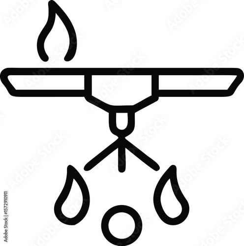 Vector art of a ceiling fire sprinkler system ready to extinguish flames, ensuring safety and security