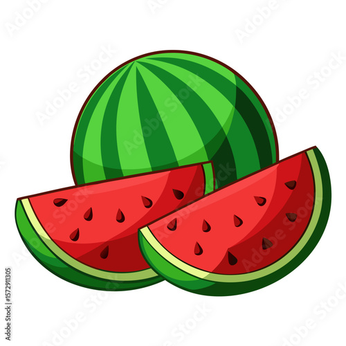Fresh Watermelon Slices Icon - Vector Summer Fruit Illustration