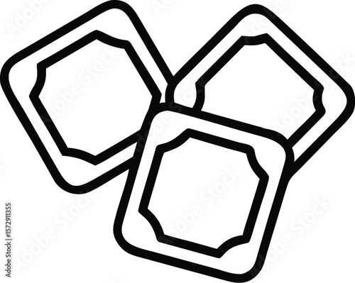 Vector art of three square crackers are shown in a simple line drawing, suggesting a delicious snack