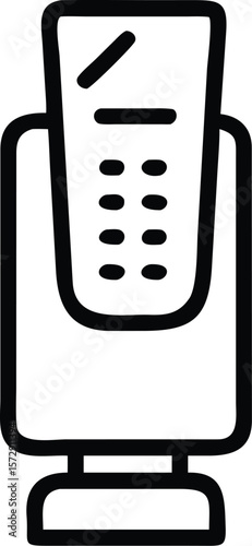 Vector art of a point of sale terminal is shown in a simple line drawing, suggesting a payment transaction