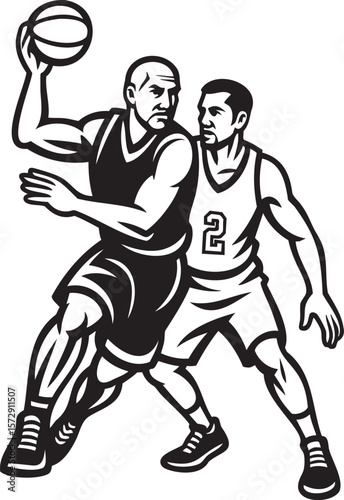 Basketball Player Defensive Action Silhouette