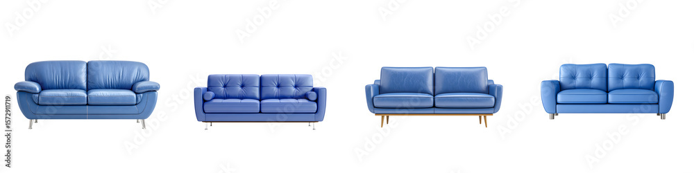 Blue Sofa Collection: Modern Living Room Furniture on White Background Blue Sofa Collection: Modern Living Room Furniture on White Background