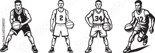 Male Basketball Players Dynamic Action Silhouette