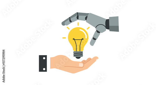 A robotic hand and a human hand around a lamp