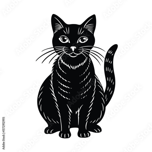 Black and White Vector art of Sitting Cat – Cute Pet Silhouette Design