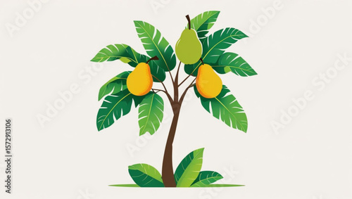 Stylized Pear Tree with Green and Yellow Pears