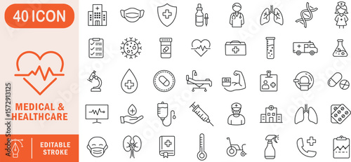 medical and healthcare editable line icon set.medical, healthcare, icon, editable, line, health, doctor.