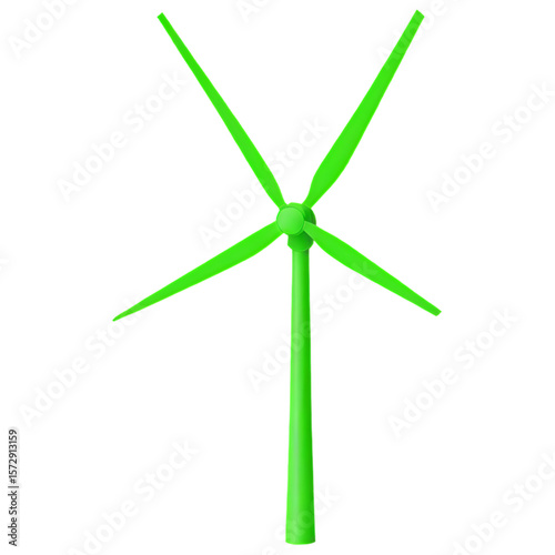 Minimalist green outline icon of a wind turbine with four blades, centered on black - AI Generated