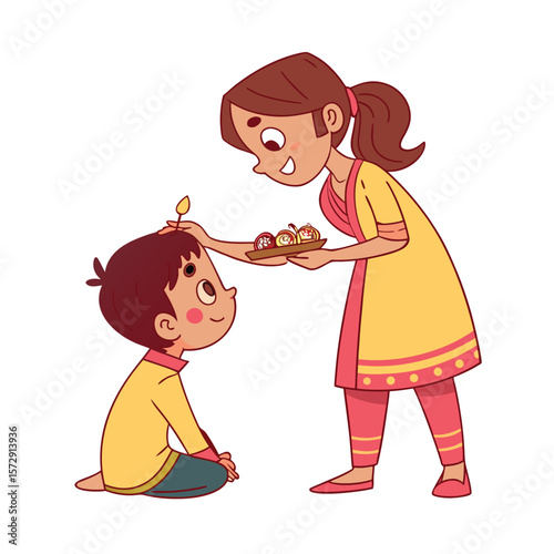 Indian sister performing ritual ceremony for brother with candle and traditional plate
