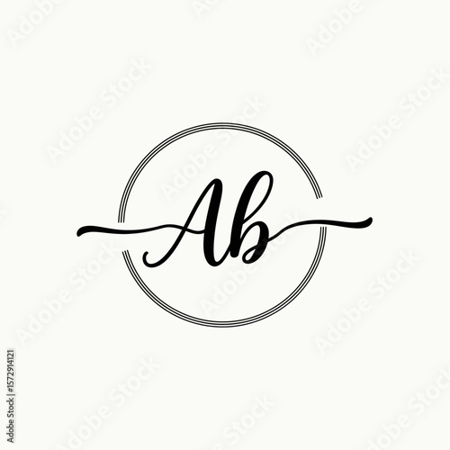 Elegant 'Ab' monogram logo design featuring stylish calligraphy within a gray circular frame, perfect for branding and representing initials in a sophisticated manner.