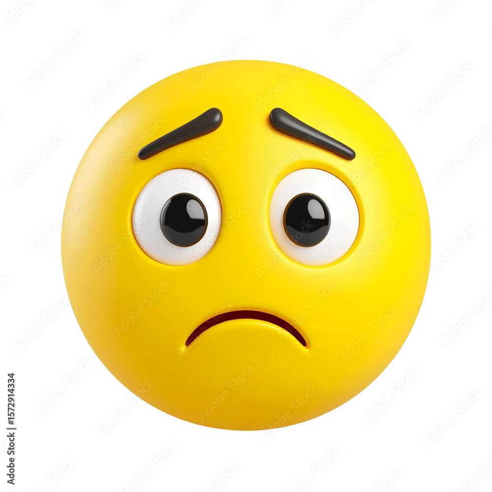 Fototapeta premium 3D yellow confused face emoji icon isolated on transparent background. PNG